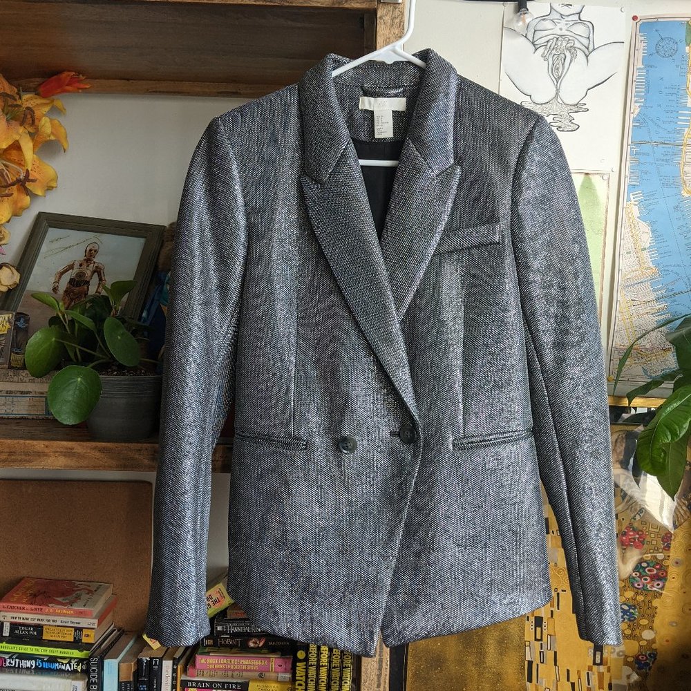Silver Glittery Blazer Jacket sz6 H&M womens
